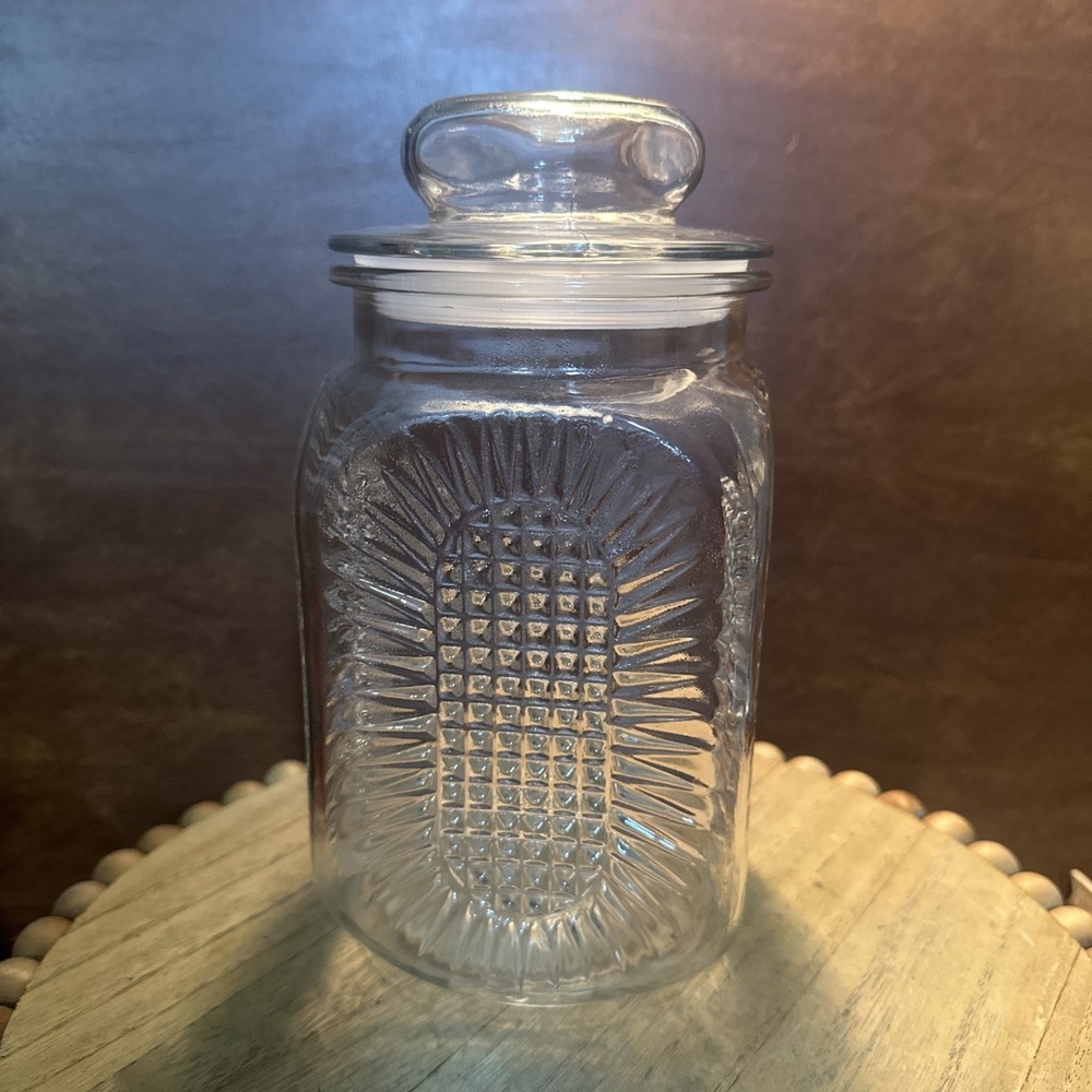 Vintage MCM Anchor Hocking Sunflower Apothecary Jar 9"